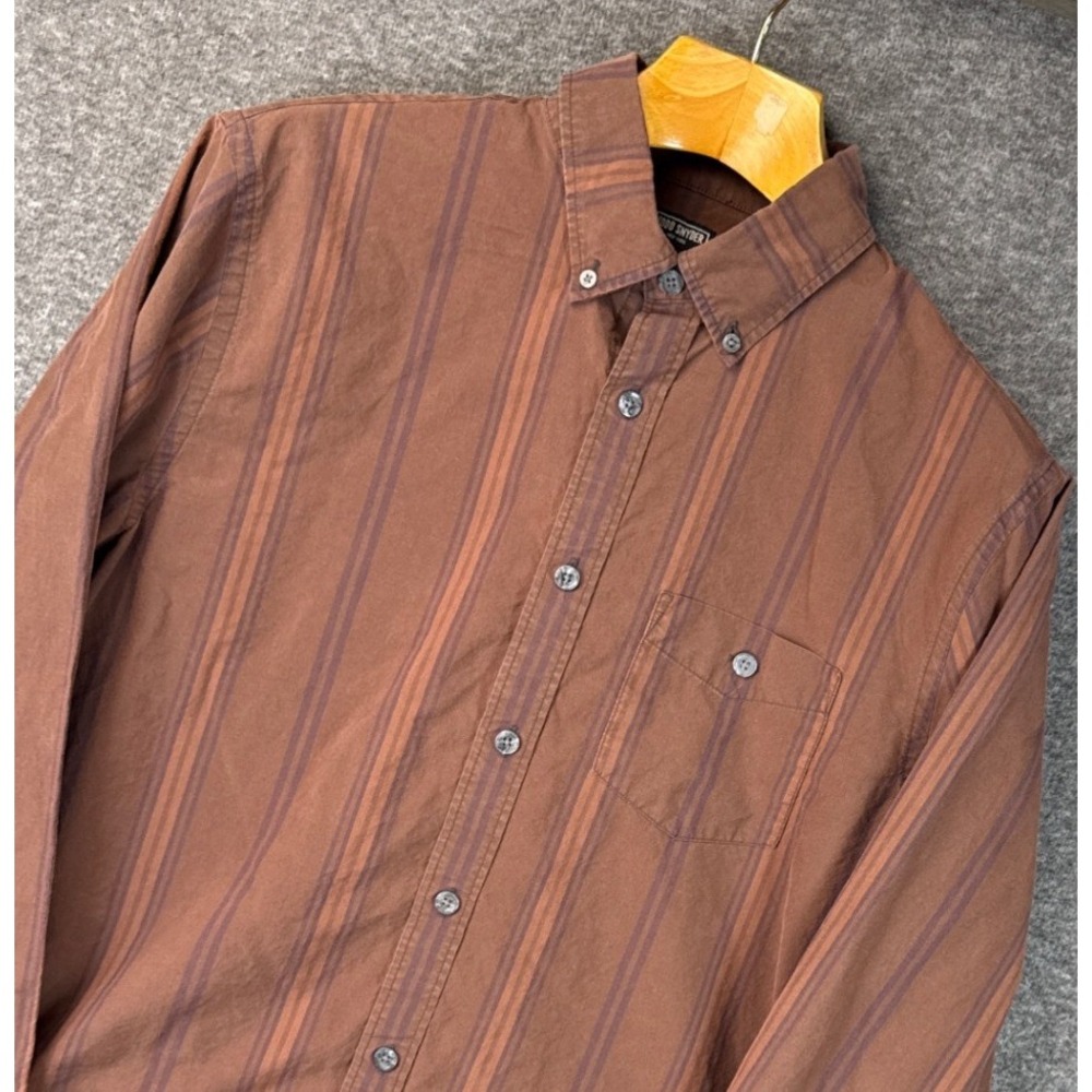 Todd‎ Snyder Brown Striped Cotton Long Sleeve Button Down Shirt Mens L Western